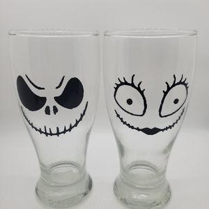 Jack and Sally Nightmare Before Christmas Matching Drink Glass Set Couples Gift